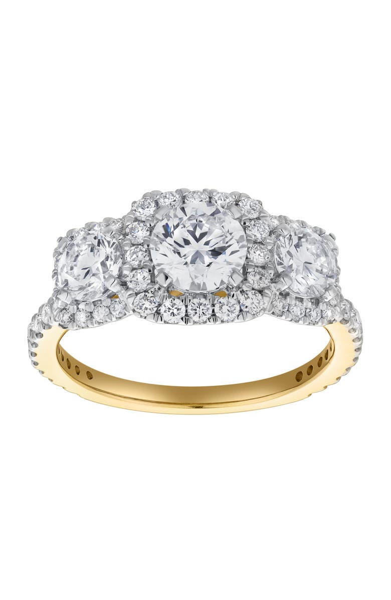 LuvMyJewelry Regalia 14K Gold Round Cut Lab Grown Diamond Halo Trinity Ring - 2 ct, Main, color, 14K Yellow Gold