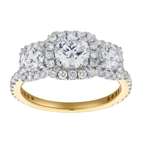 Regalia 14K Gold Round Cut Lab Grown Diamond Halo Trinity Ring - 2 ct