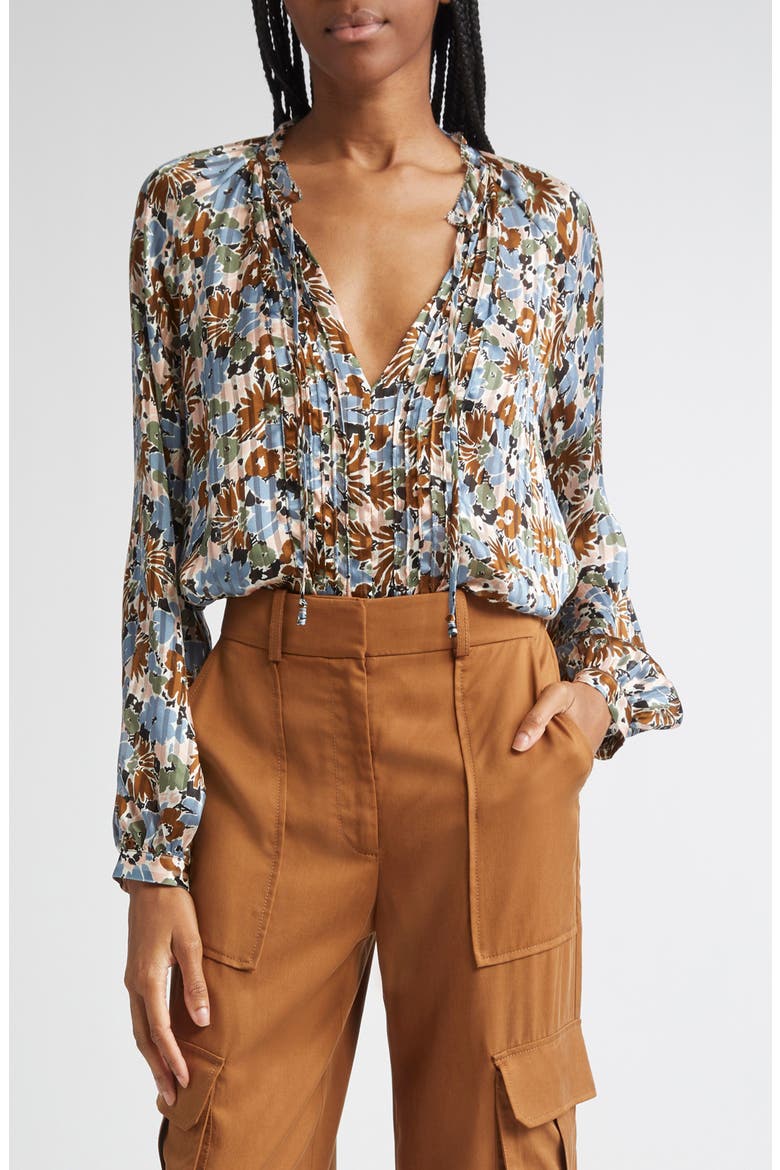 Linds Pleated Silk Top, Main, color, LAKE MIST MULTI