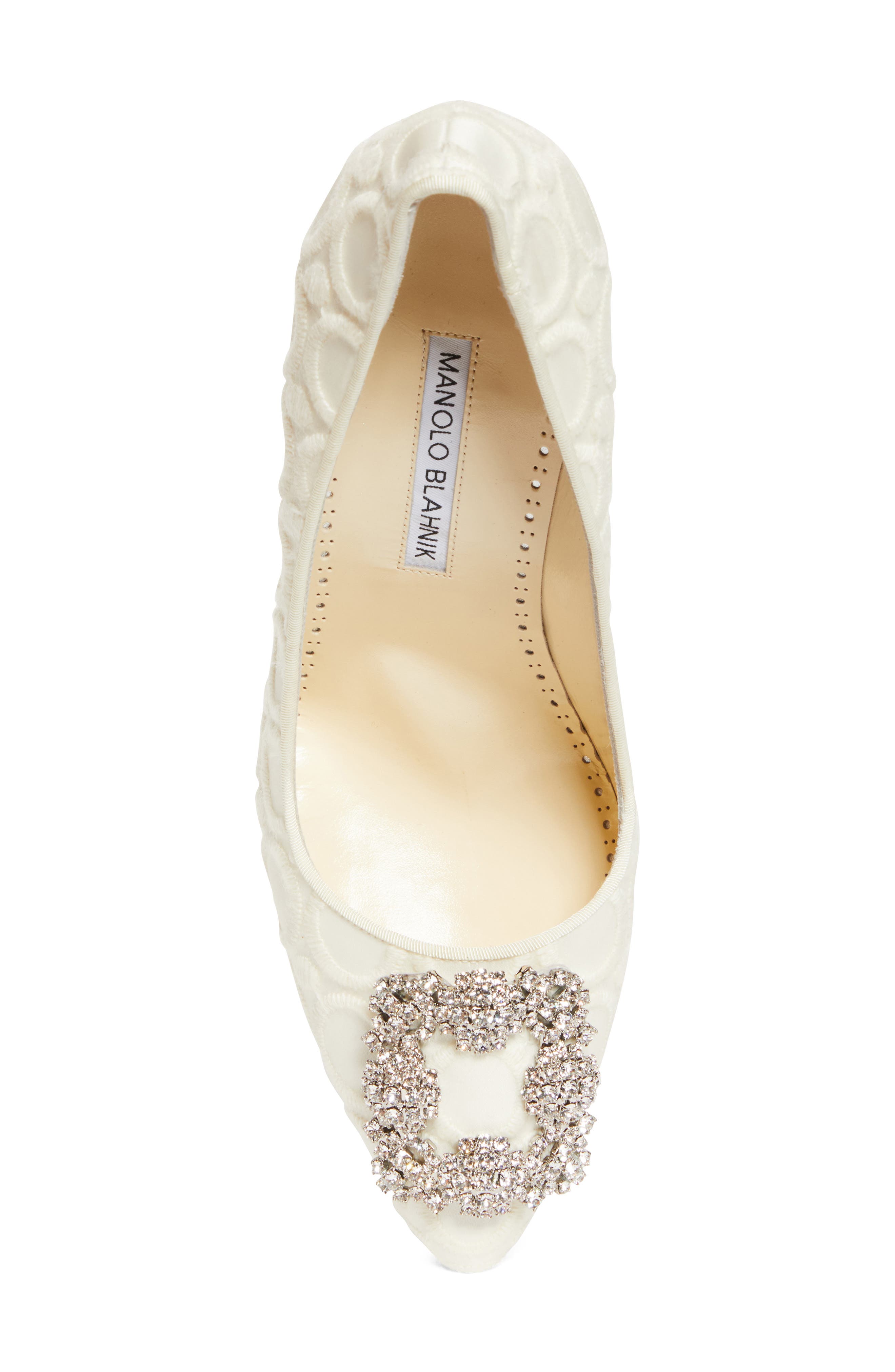 Manolo Blahnik Hangisi Crystal Buckle Pump, Alternate, color, Light Cream