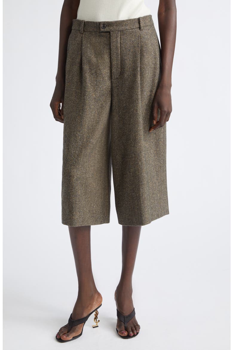 Wool Herringbone Culottes, Main, color, BROWN