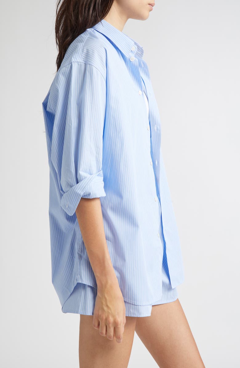 Sporty & Rich SRC Stripe Oversize Cotton Poplin Button-Up Shirt, Alternate, color, Light Blue Striped