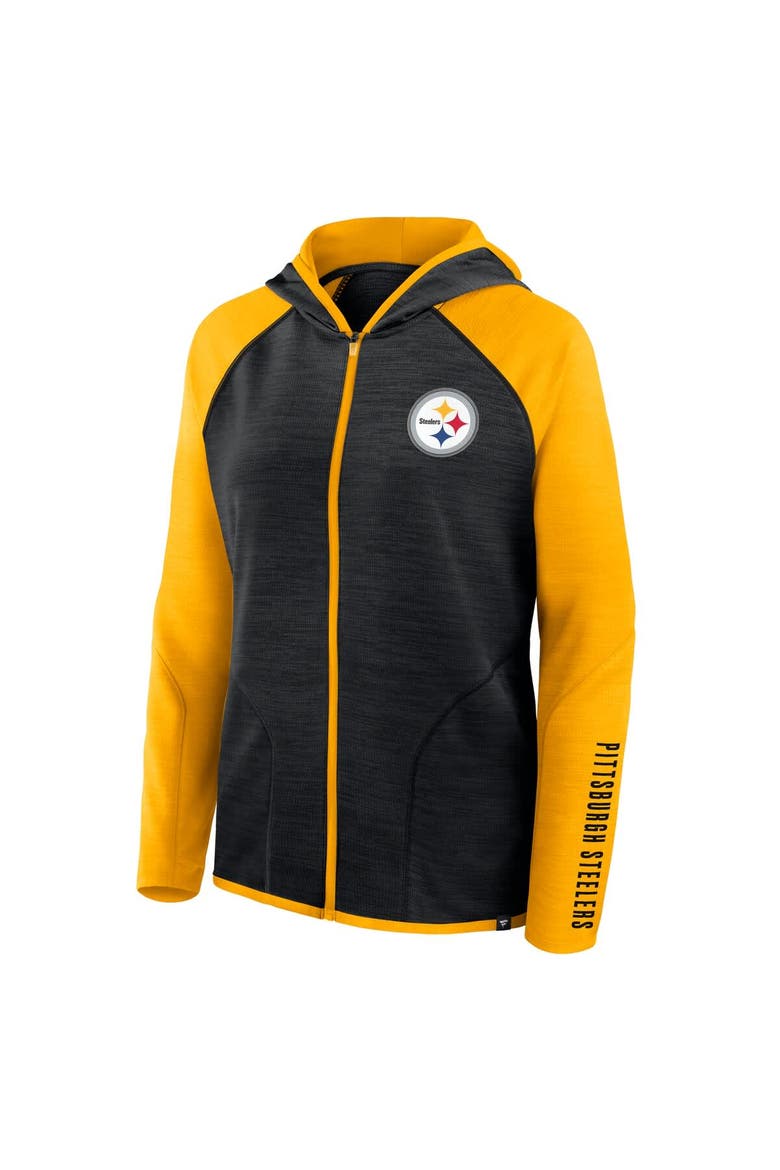 Women's Fanatics Black/Gold Pittsburgh Steelers Redzone End Around Pass Raglan Full-Zip Hoodie, Alternate, color, Black