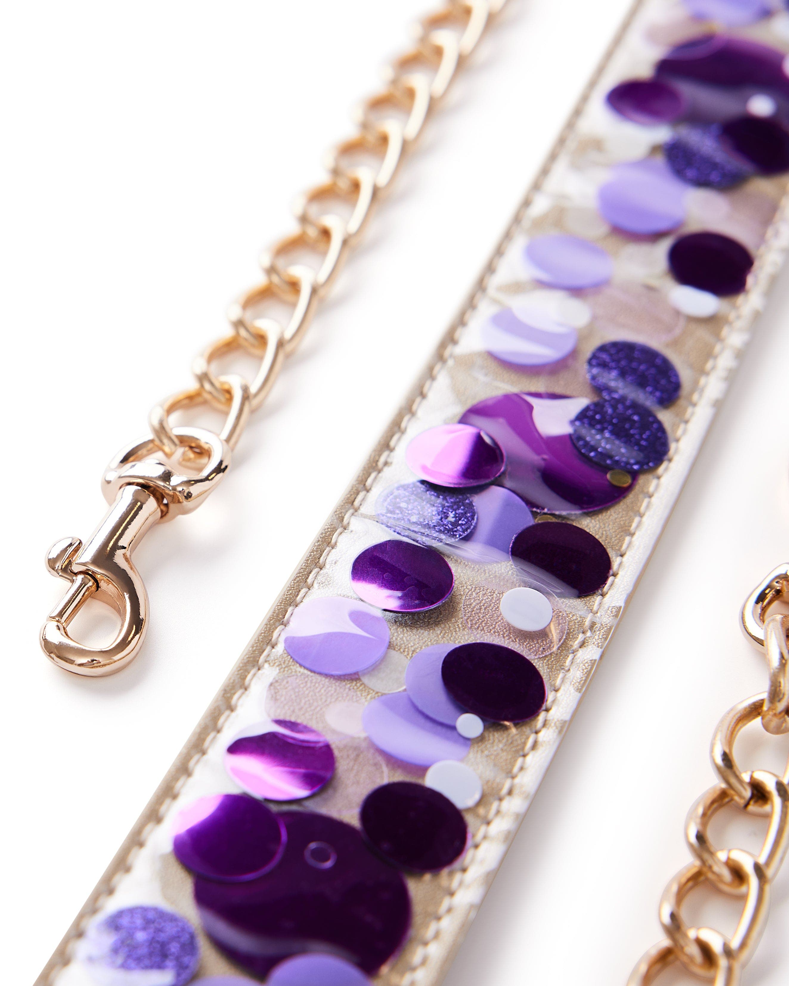 Purple Crush Confetti Adjustable Belt Bag Strap - 48-Inch Gold Chain with Purple Confetti Vegan Leather for Cooper and Stadium Clear Bags, Alternate, color, Purple