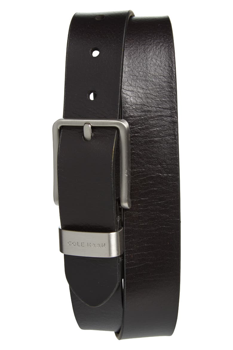 Metal Loop Leather Belt, Main, color, BLACK
