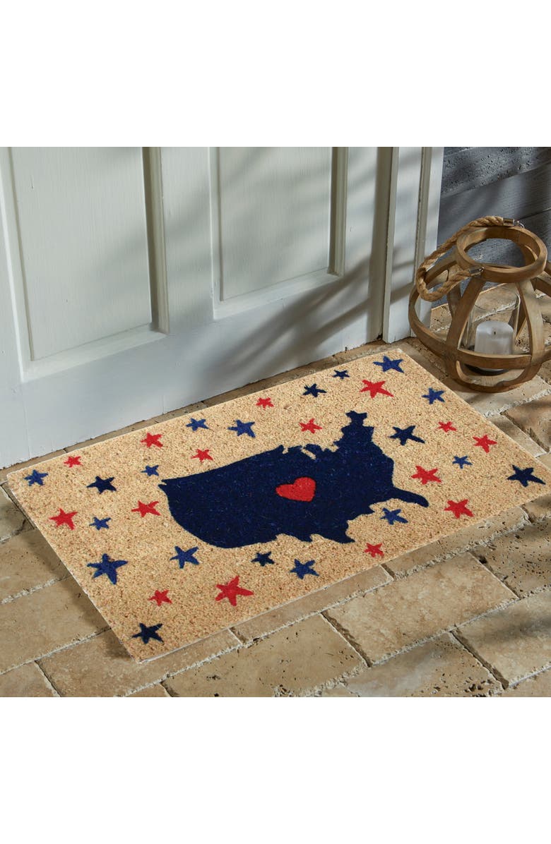tag USA Map Stars Coir Door Mat Red White Blue Patriotic Welcome, Alternate, color, Blue
