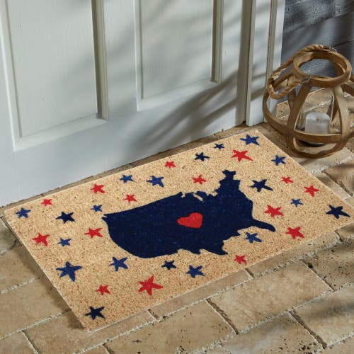 Tag Usa Map Stars Coir Door Mat Red White Blue Patriotic Welcome In Blue