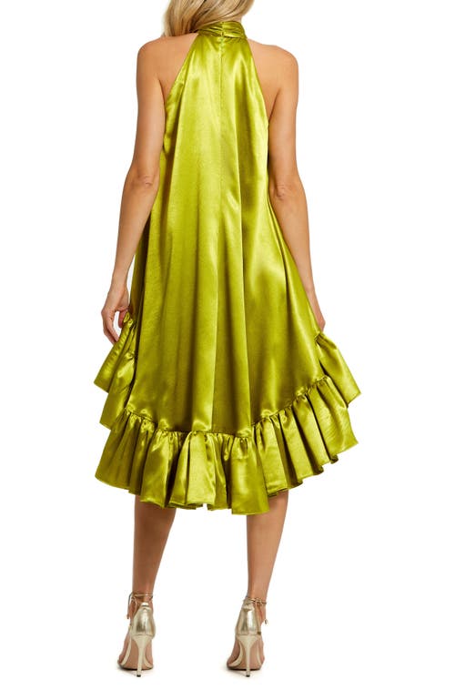 Mac Duggal Keyhole High Neck Satin Ruffle Hem Mini Dress In Apple Green
