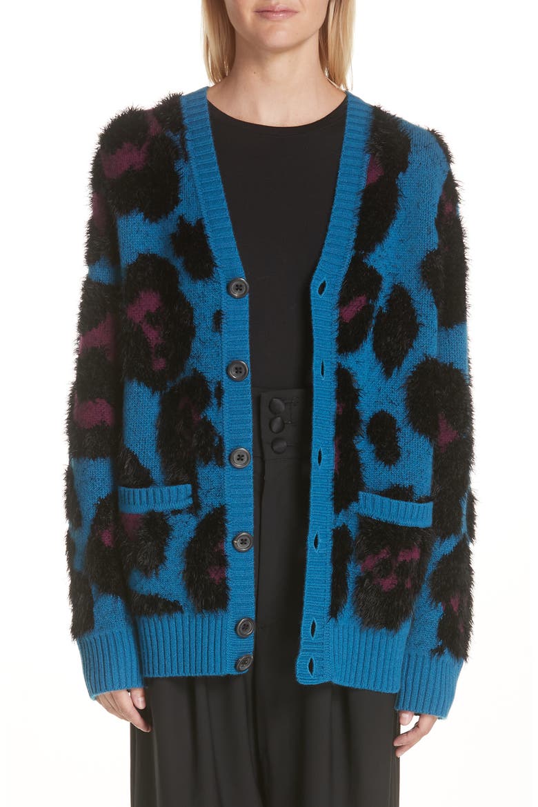 Leopard Print Cardigan, Main, color, TEAL MULTI