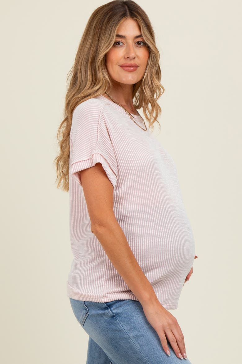 Ribbed Exposed Seam Short Sleeve Top, Alternate, color, Pink