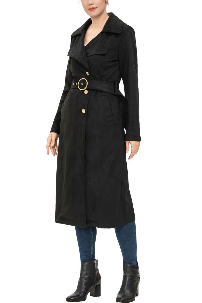 Women's Natalia Faux Suede Trench Coat, Alternate, color, Black