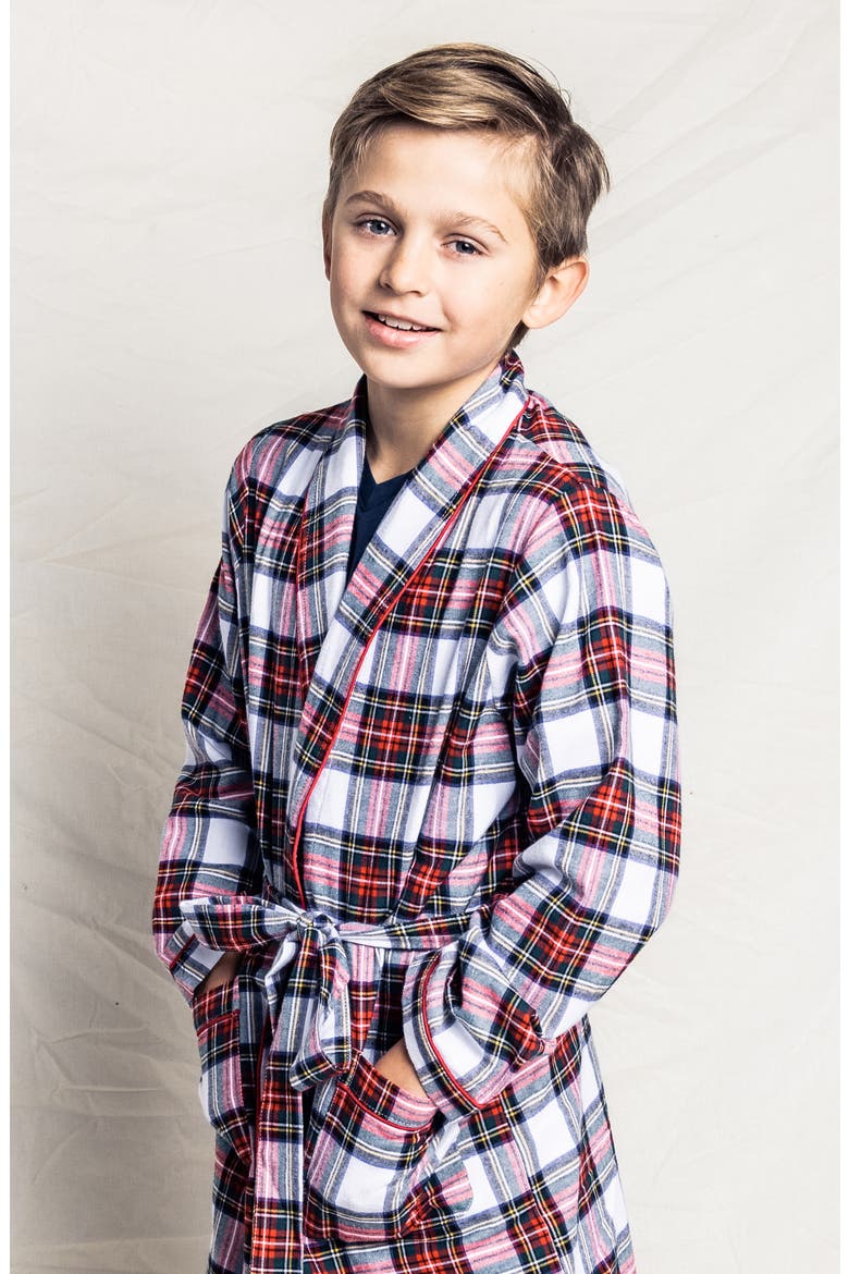 Kids' Balmoral Tartan Robe, Alternate, color, WHITE