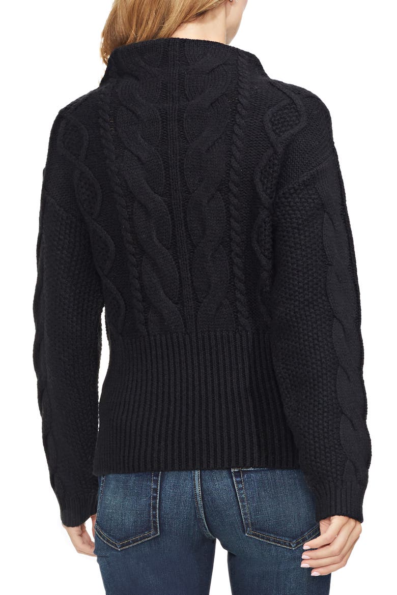 Cotton Blend Cable Knit Sweater, Alternate, color, RICH BLACK