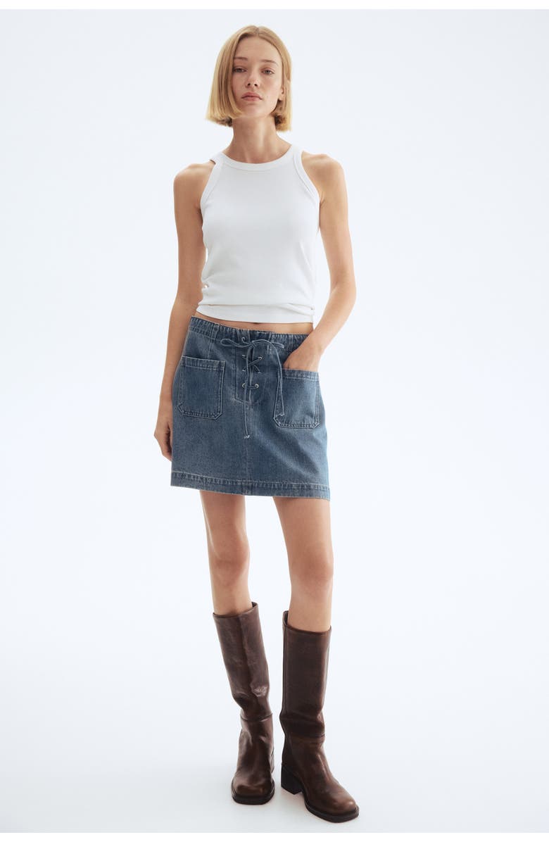 H&M Denim Lace-up Mini Skirt, Alternate, color, 