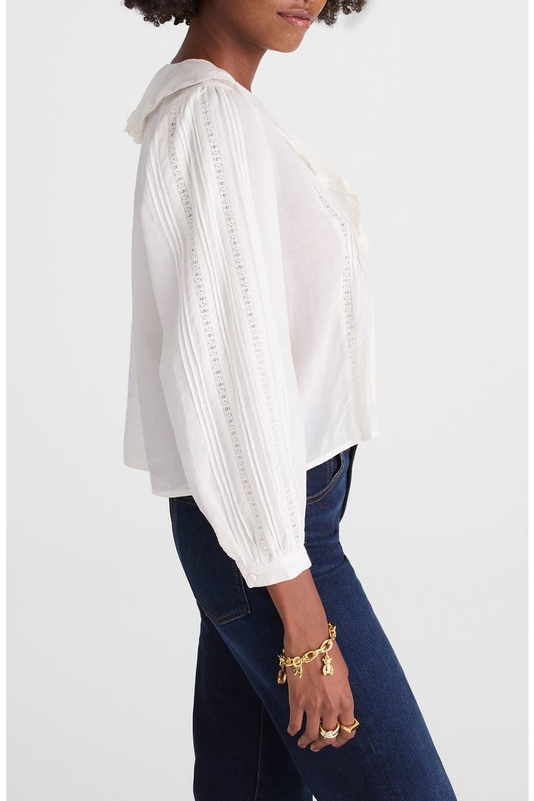 Lace Insert Ruffle Pintuck Long Sleeve Top, Alternate, color, WINTER WHITE