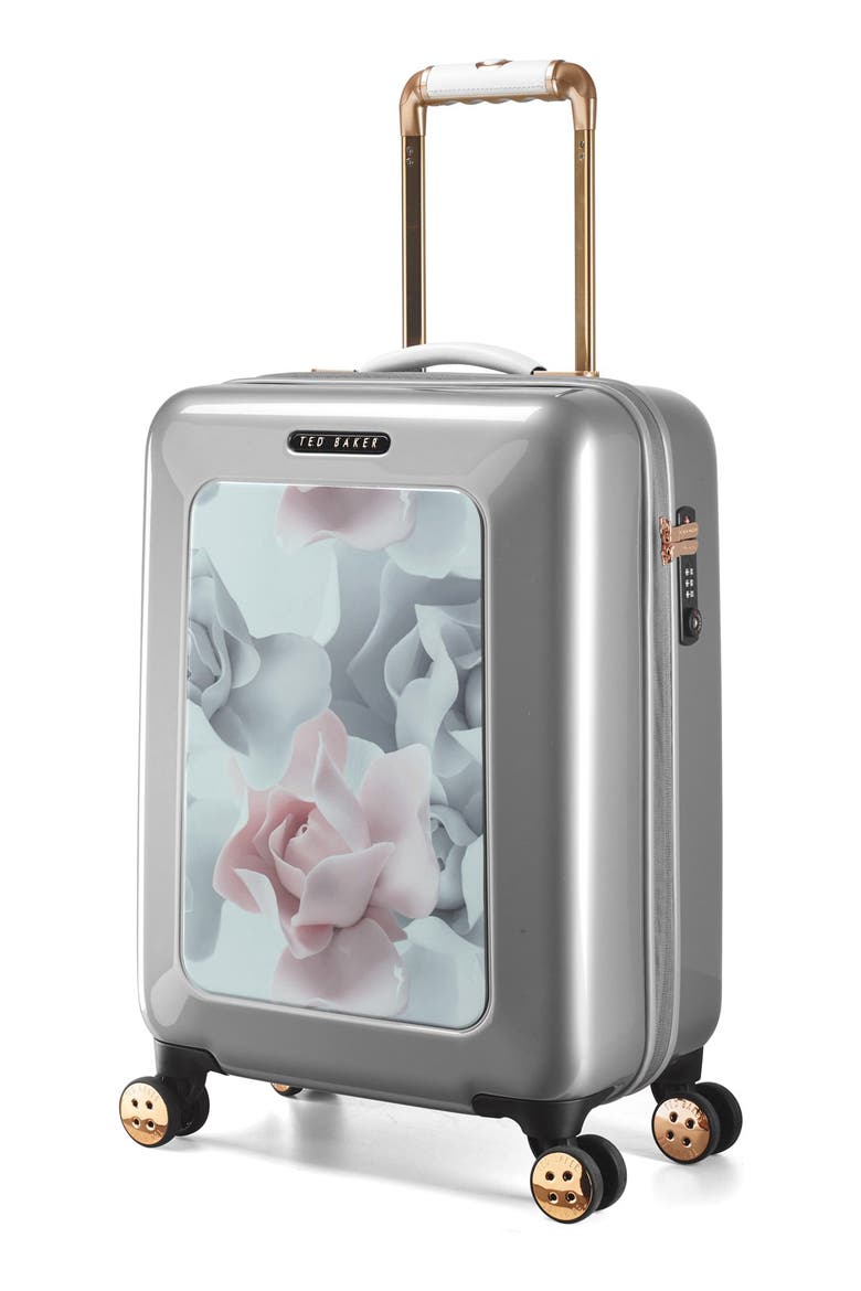 'Small Porcelain Rose' Four Wheel Suitcase, Alternate, color, SILVER