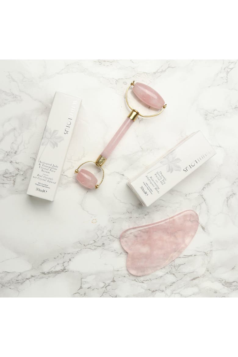 Premium Rose Quartz Crystal Facial Set, Alternate, color, Pink