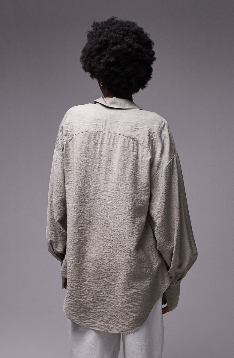 Topshop Textured Ruched Button-Up Shirt, Alternate, color, 