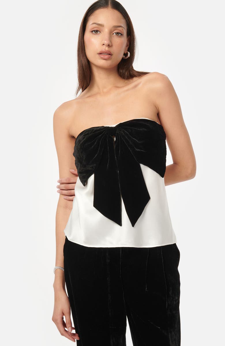 CAMI NYC Lora Velvet Bow Strapless Silk Top, Alternate, color, 