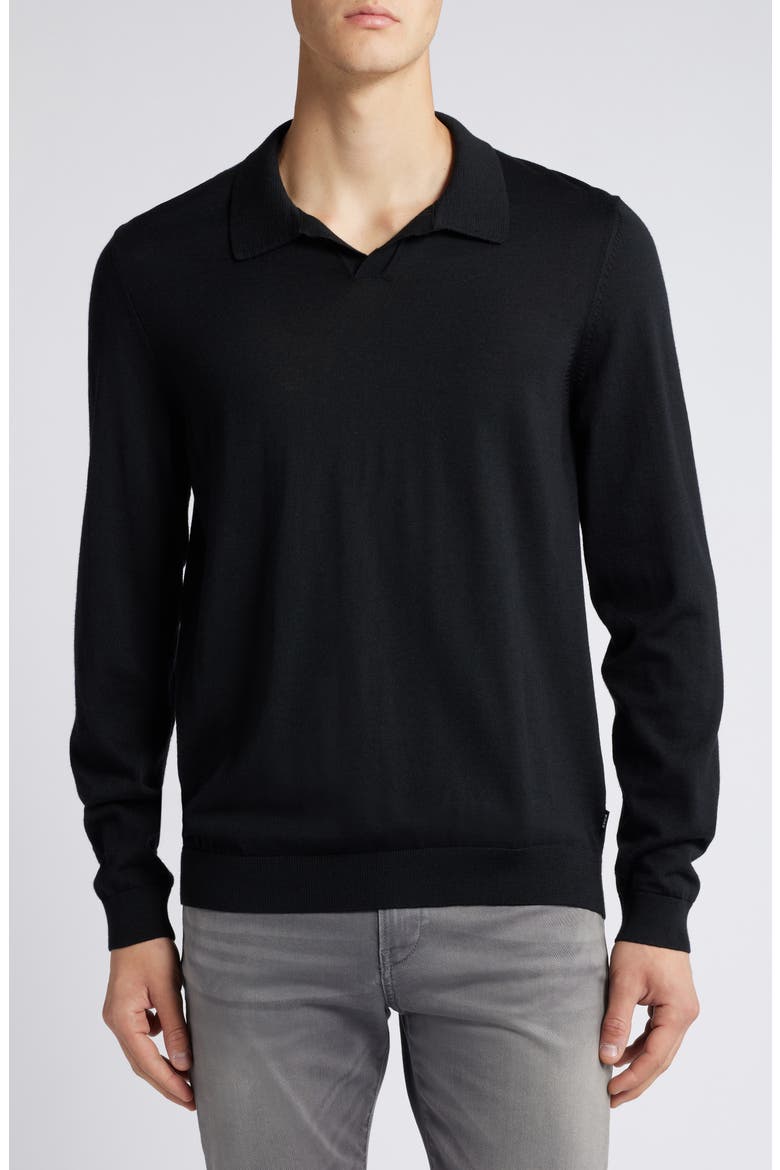 Enord Long Sleeve Wool Polo Sweater, Main, color, BLACK