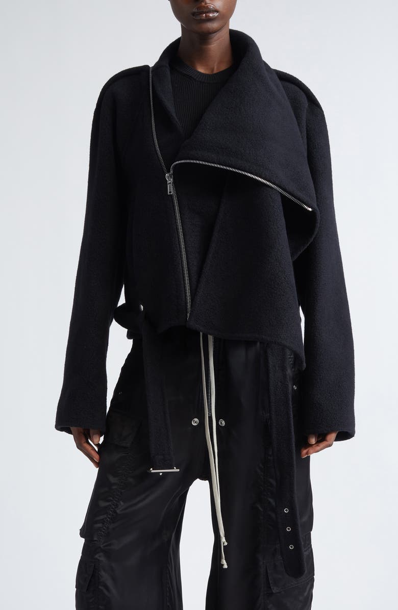 Rick Owens Concordians Cashmere Crop Flight Jacket, Main, color, Black