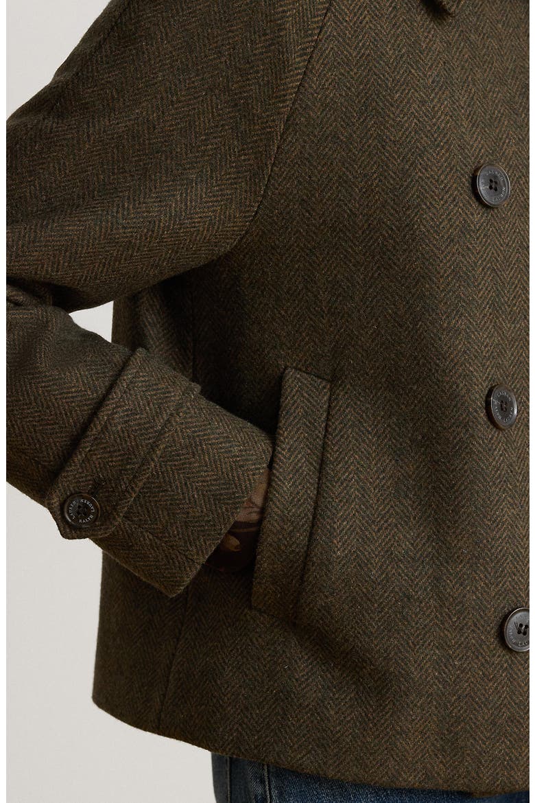 Double Breasted Wool Blend Crop Coat, Alternate, color, LODEN/ BROWN HERRINGBONE