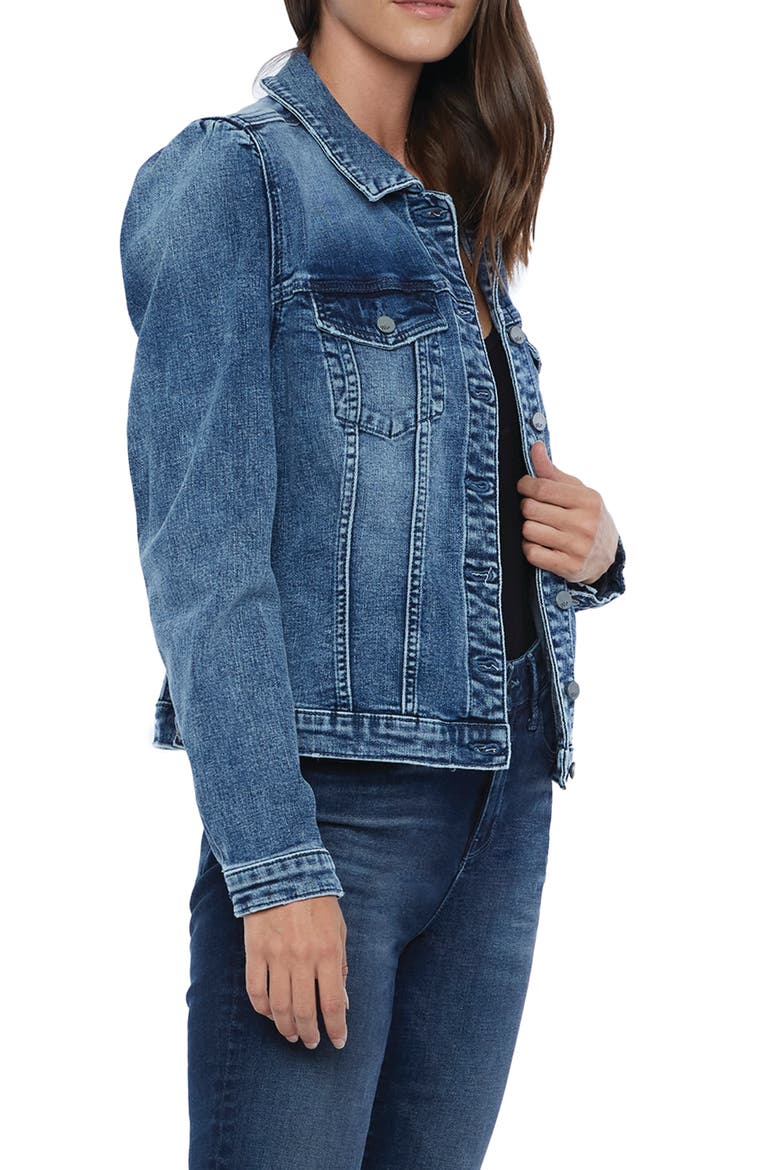 Wash Lab Puff Sleeve Denim Jacket, Alternate, color, BLUE FOAM DARK