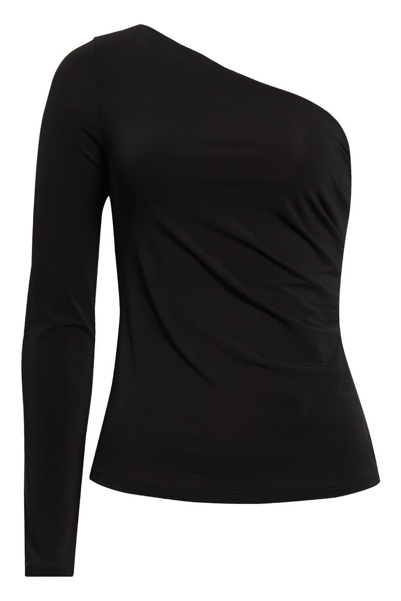 Spluga One-Shoulder Jersey Top, Alternate, color, BLACK