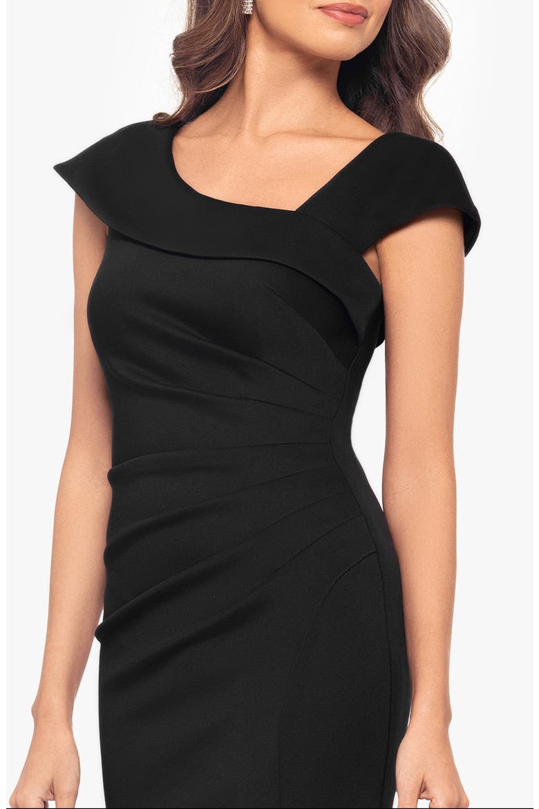 Asymmetric Neck Scuba Knit Trumpet Gown, Alternate, color, BLACK