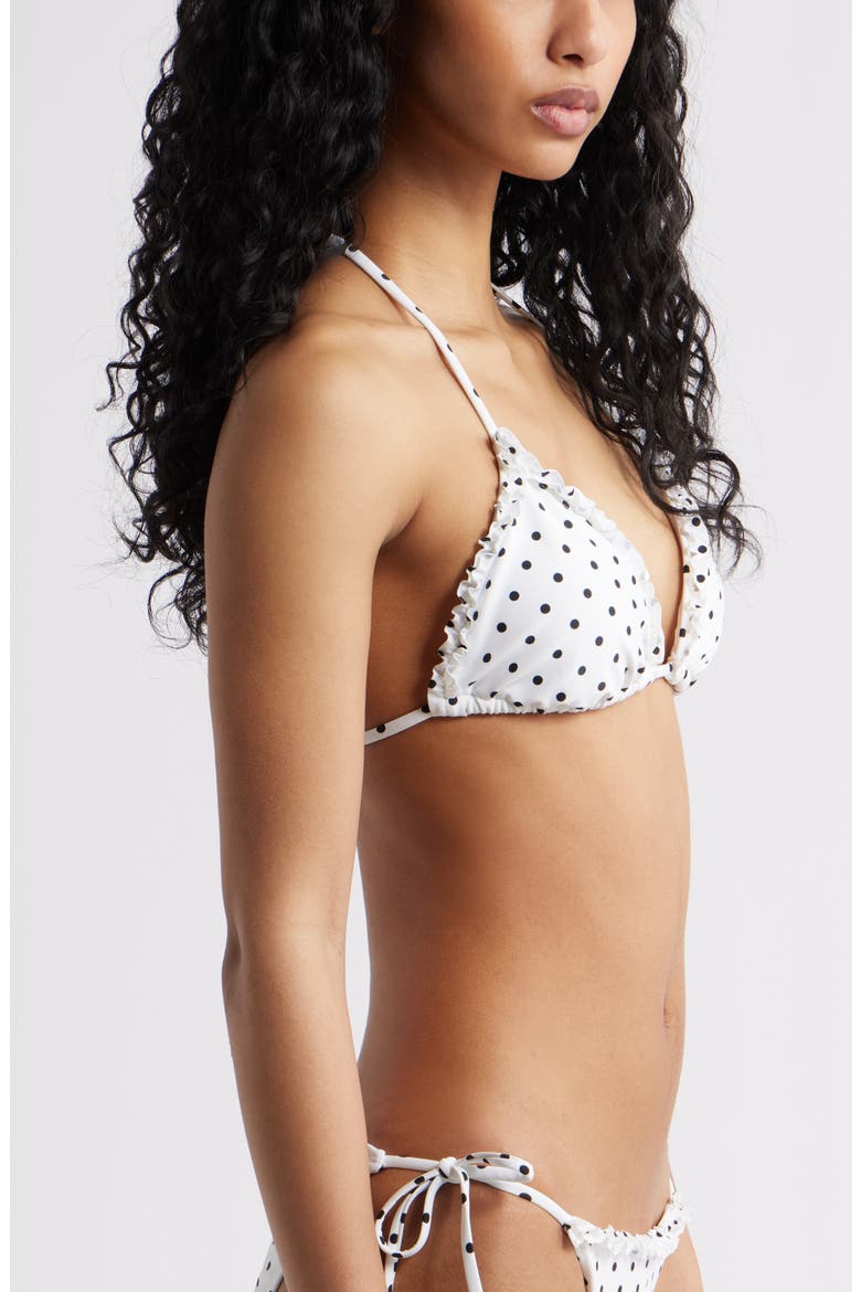 Polka Dot Ruffle Triangle Bikini Top, Alternate, color, WHITE- BLACK DOTS A LOT