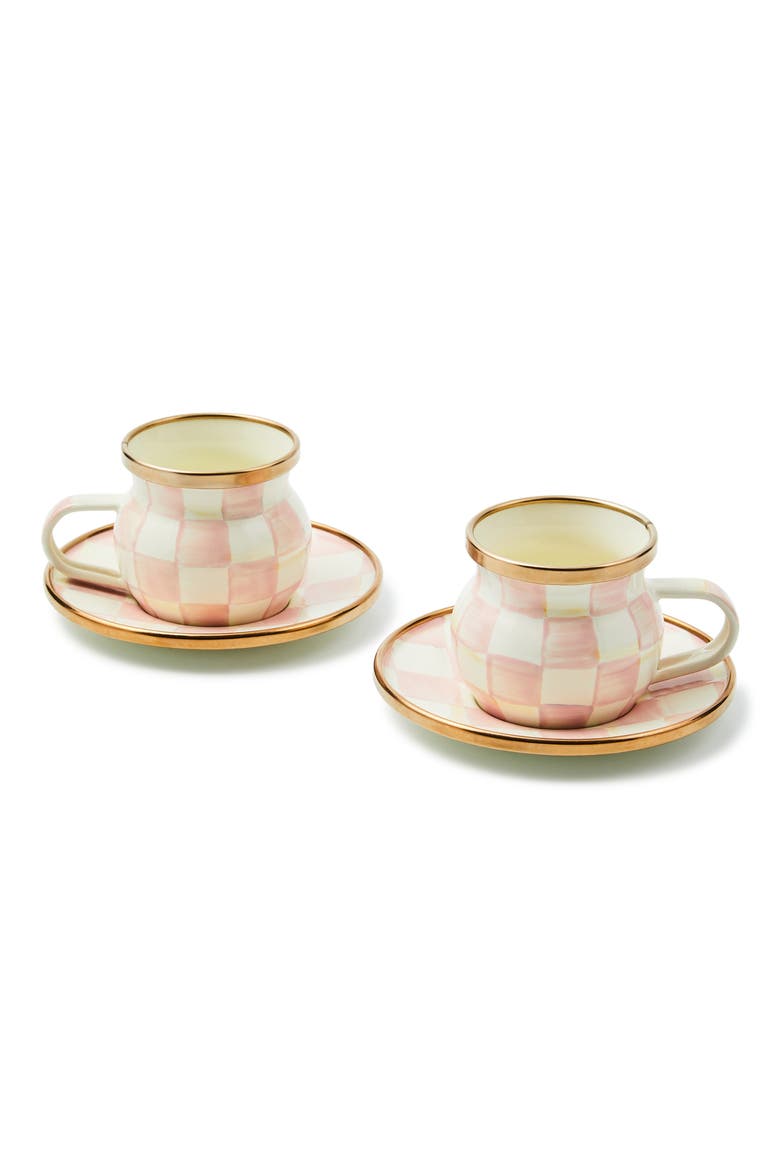 Rosy Check® Set of 2 Espresso Cups & Saucers, Main, color, ROSY