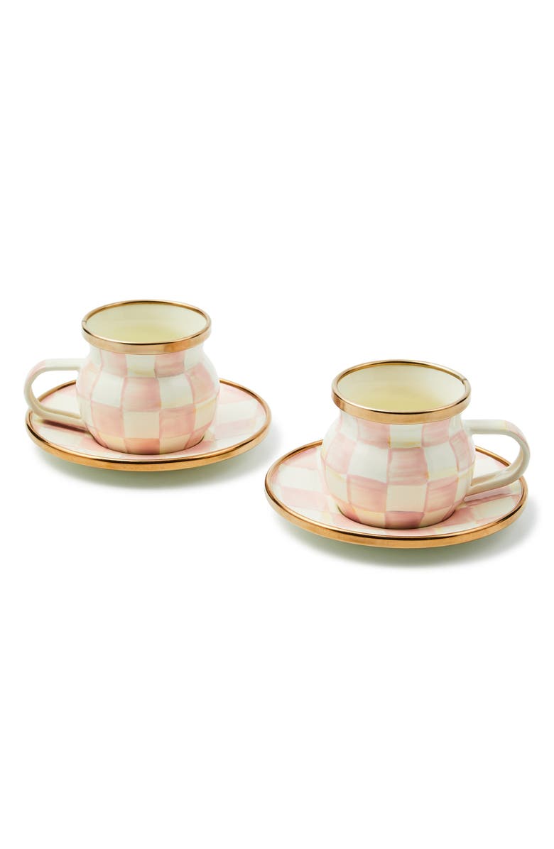 MACKENZIE CHILDS Rosy Check<sup>®</sup> Set of 2 Espresso Cups & Saucers, Main, color, Rosy