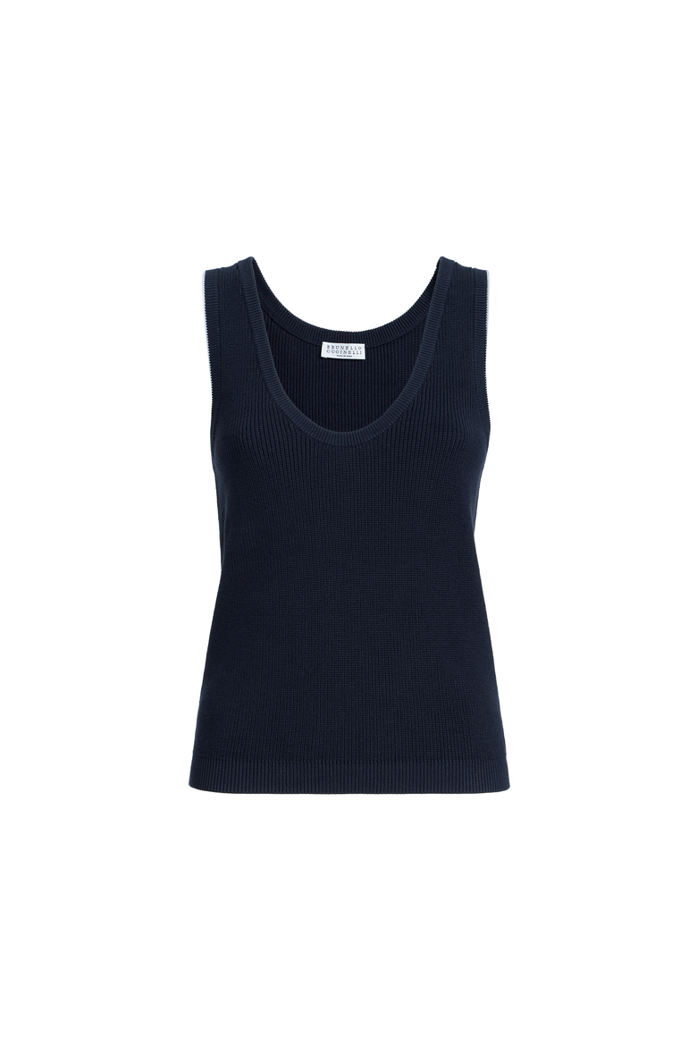 Cotton ribbed knit top, Alternate, color, Blue