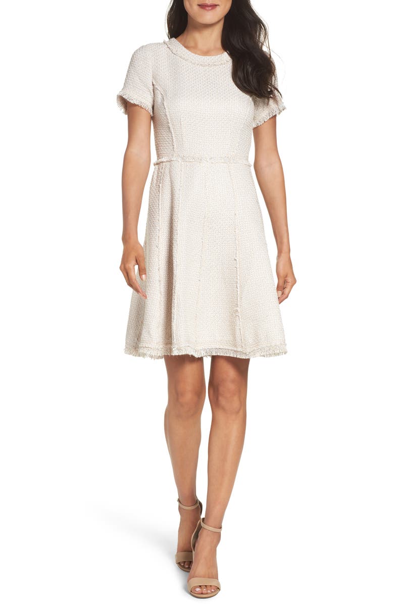 Eliza J Fringe Fit & Flare Dress, Main, color,