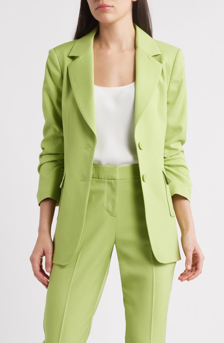 Tahari ASL Ruched Sleeve Belted Jacket, Alternate, color, Fern