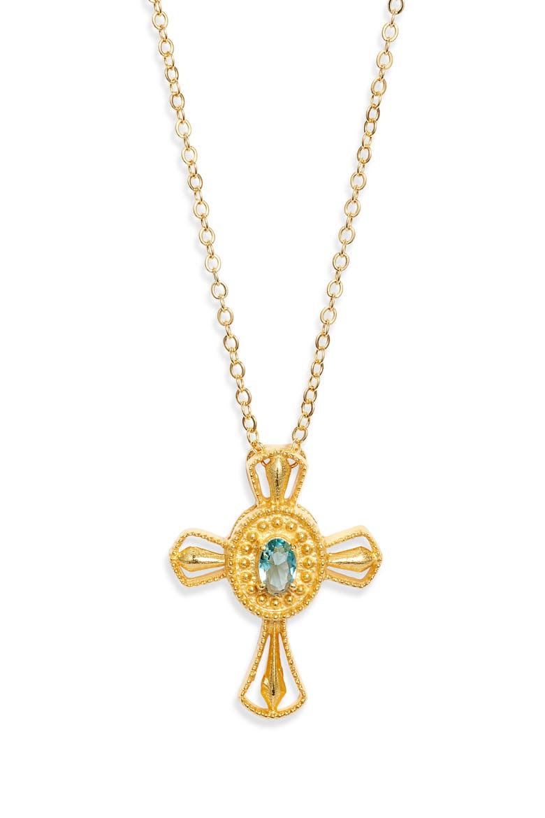 Carmel Sapphire Cross Pendant Necklace, Main, color, GOLD