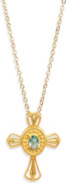 Kiara by Ki-ele Carmel Sapphire Cross Pendant Necklace