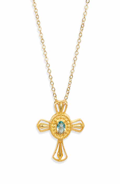 Carmel Sapphire Cross Pendant Necklace