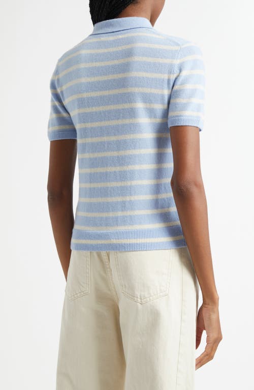 Veronica Beard Brandt Stripe Cashmere Polo Sweater In Bluebell Ivory