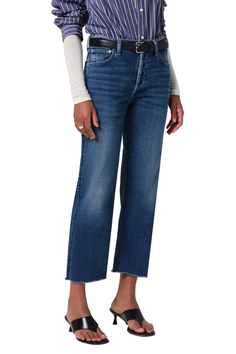 Palma Frayed High Waist Straight Leg Jeans, Alternate, color, AMBRY