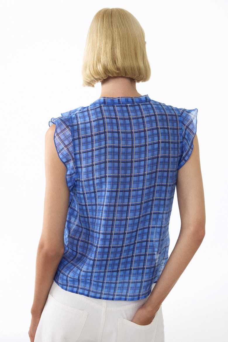 Flounced Scarf-collar Blouse, Alternate, color, Blue/plaid