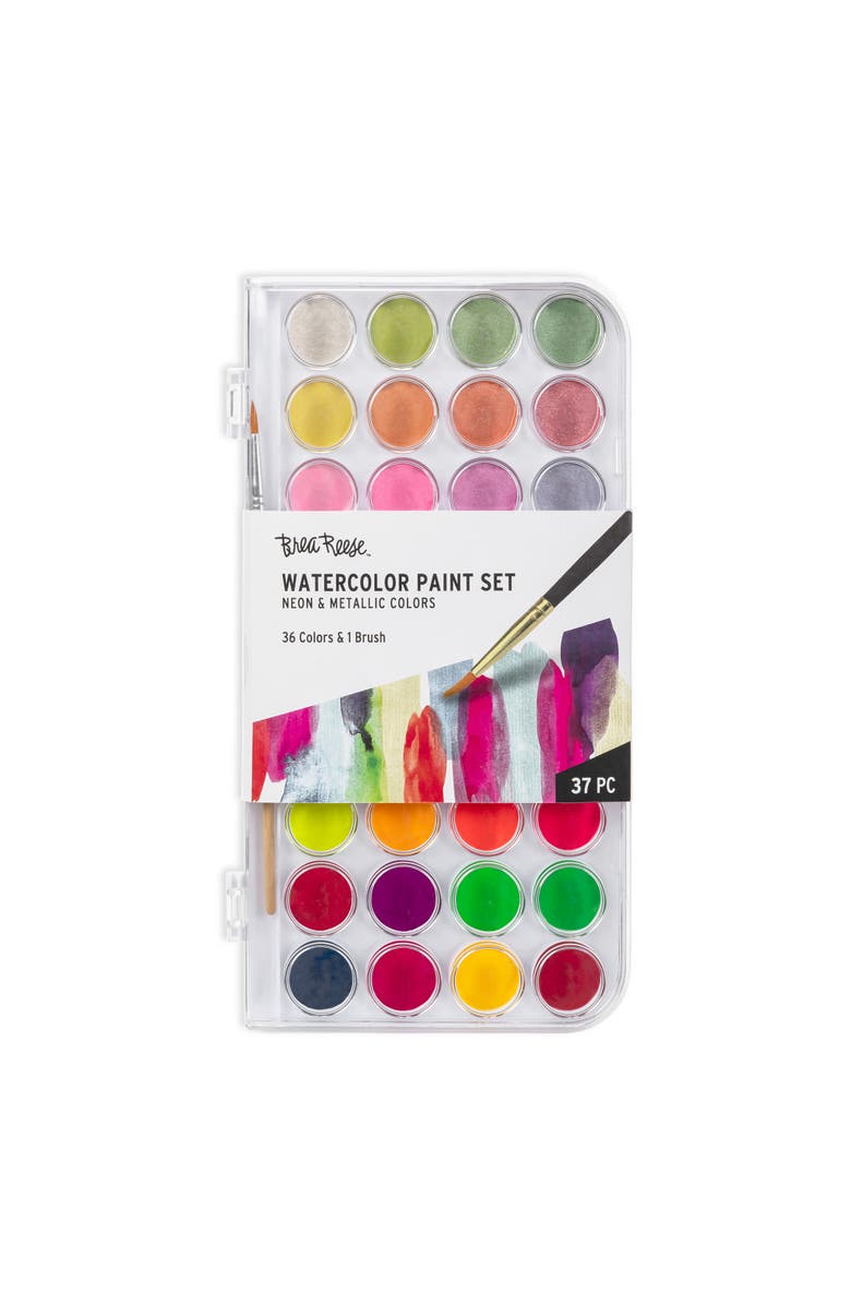 Brea Reese Neon & Metallic Watercolor Set 36 Colors, Main, color, Multicolored