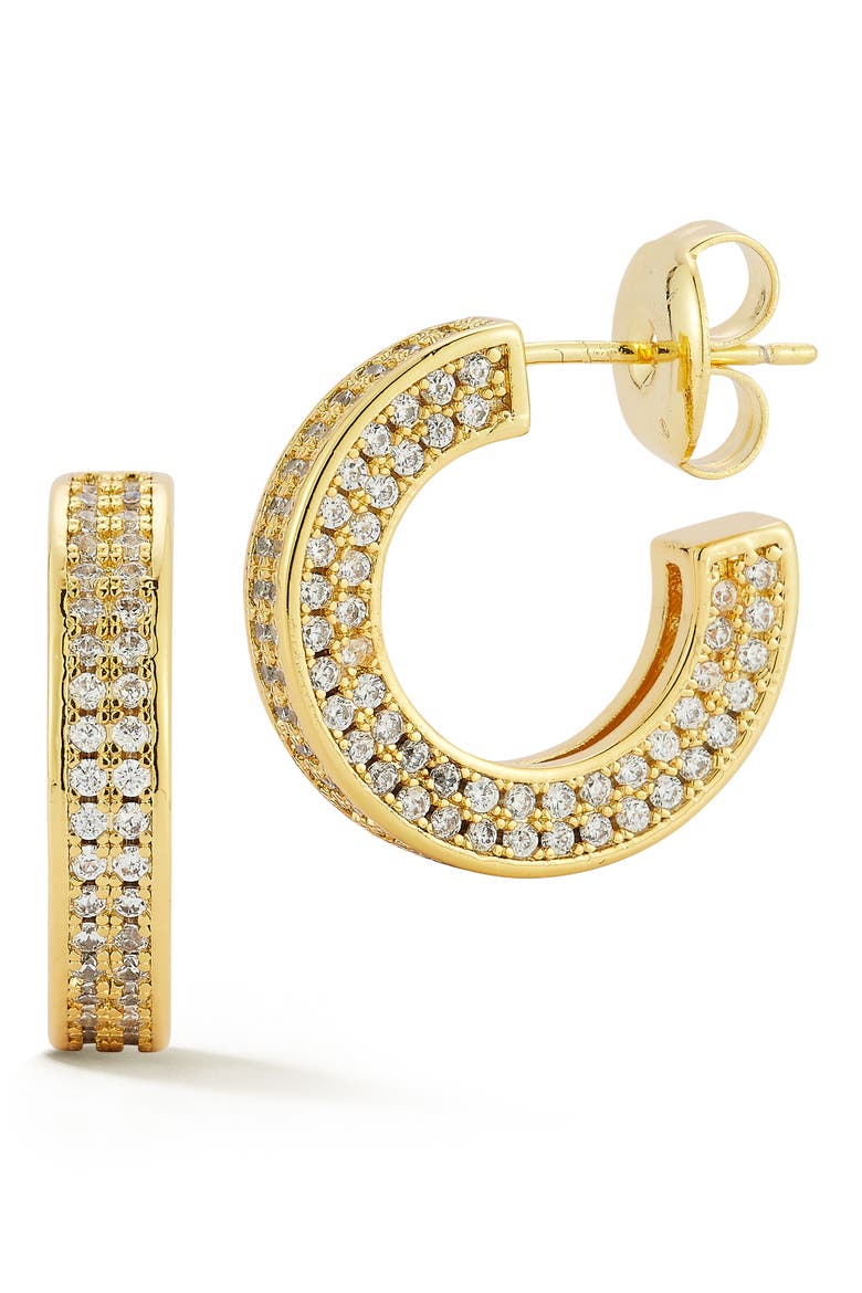Pavé Cubic Zirconia Square Tube Huggie Hoop Earrings, Main, color, GOLD