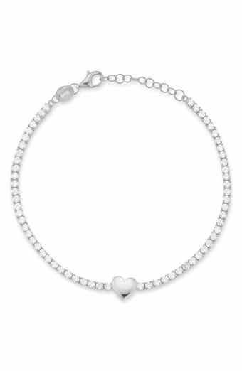 Cubic Zirconia Sterling SIlver Heart Tennis Bracelet