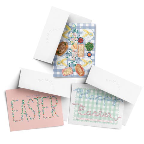 Easter Greeting Card Pack, 'Gingham Ribbons, Table, Pink' (3 ct, Assorted)