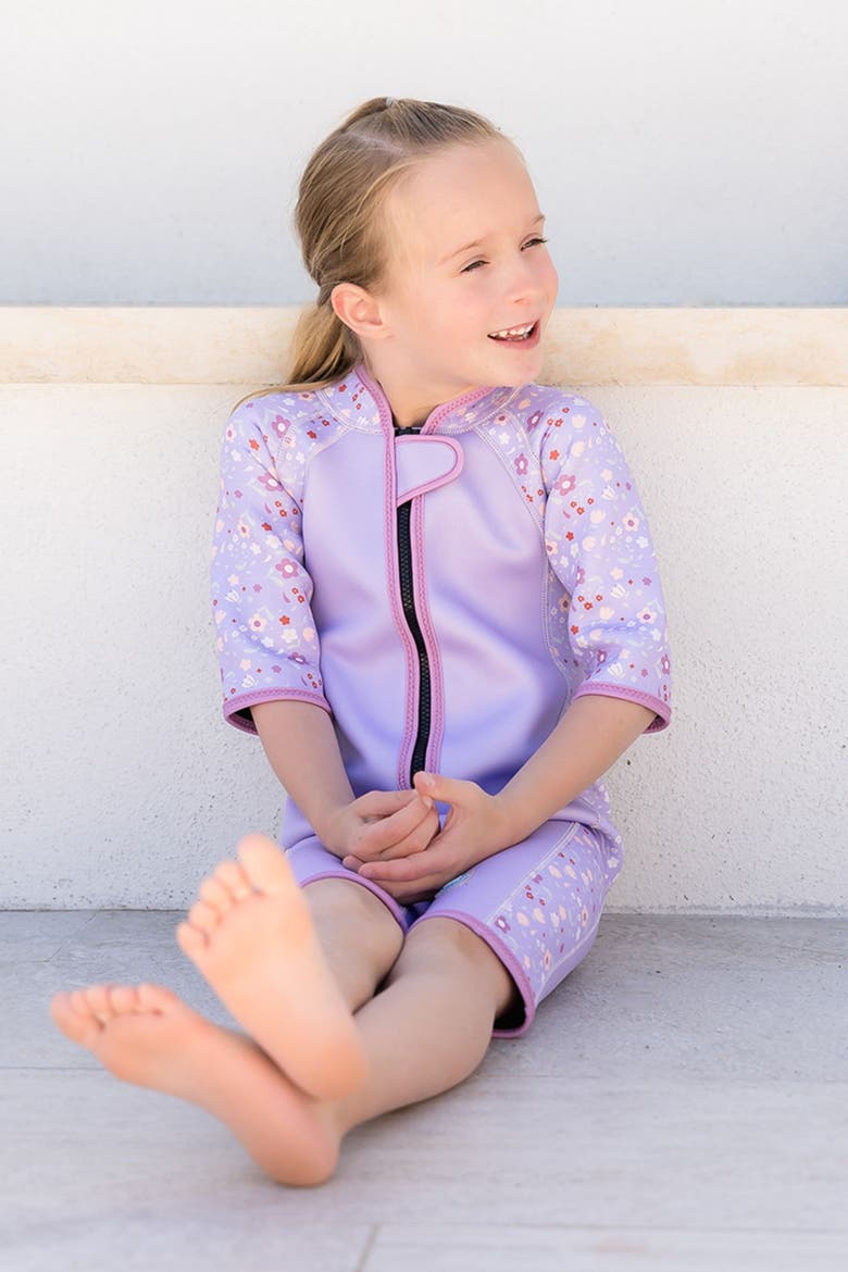 Kids Neoprene Shorty Wetsuit, Alternate, color, Lilac Spring