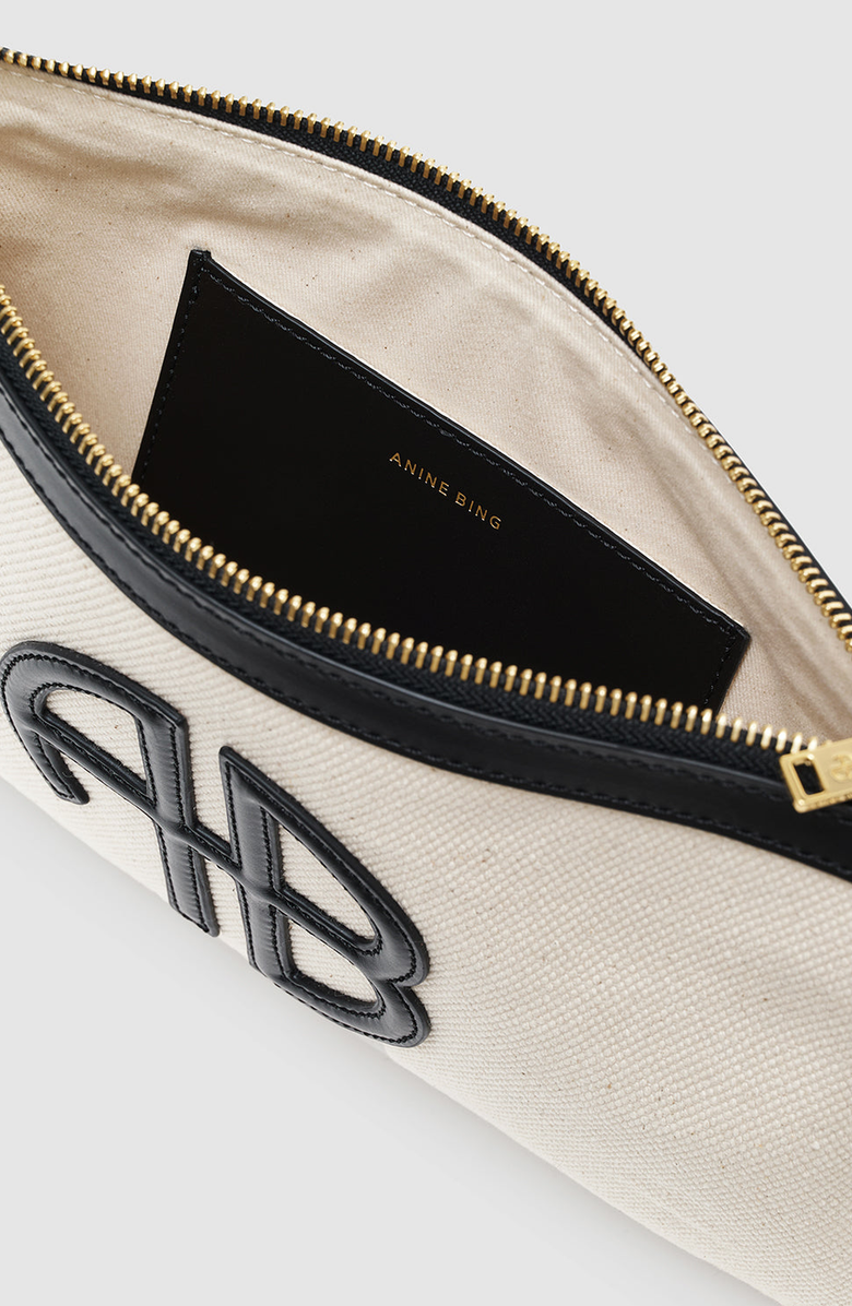 ANINE BING Lili Pouch, Alternate, color, Natural Canvas / Black