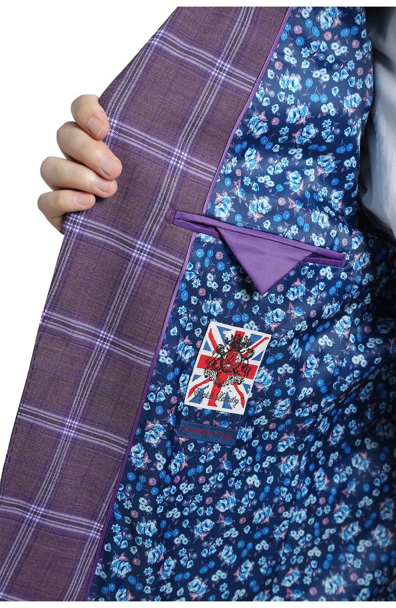 English Laundry Burgundy Plaid Slim Fit Peak Lapel Suit, Alternate, color, 