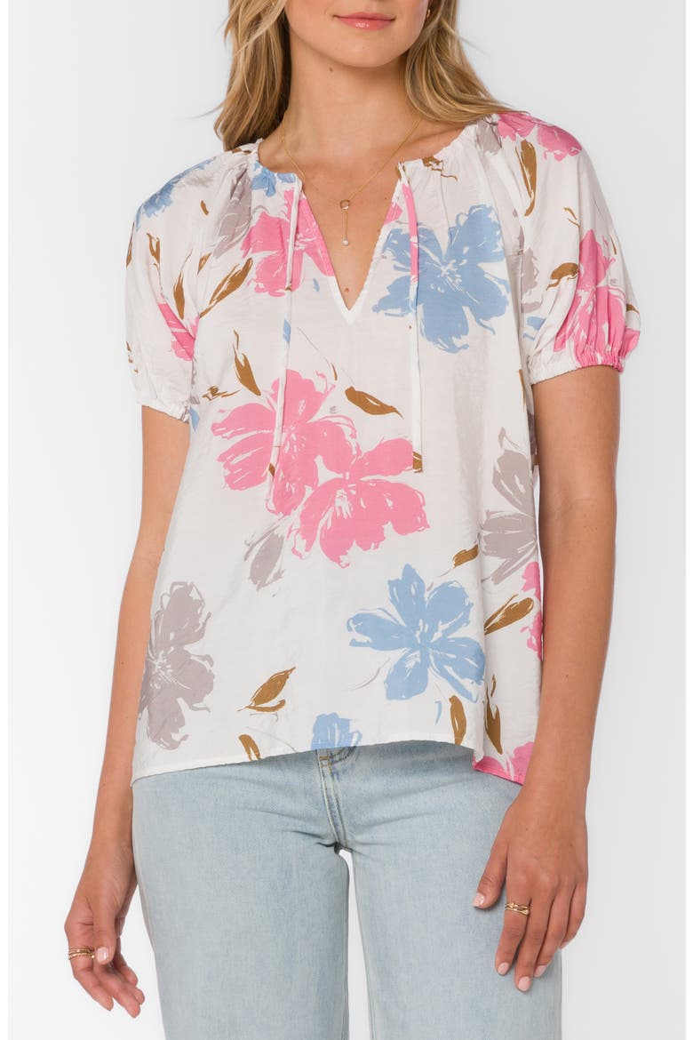 Katelyn Tie Front Puff Sleeve Top, Main, color, FLORAL SPLASH