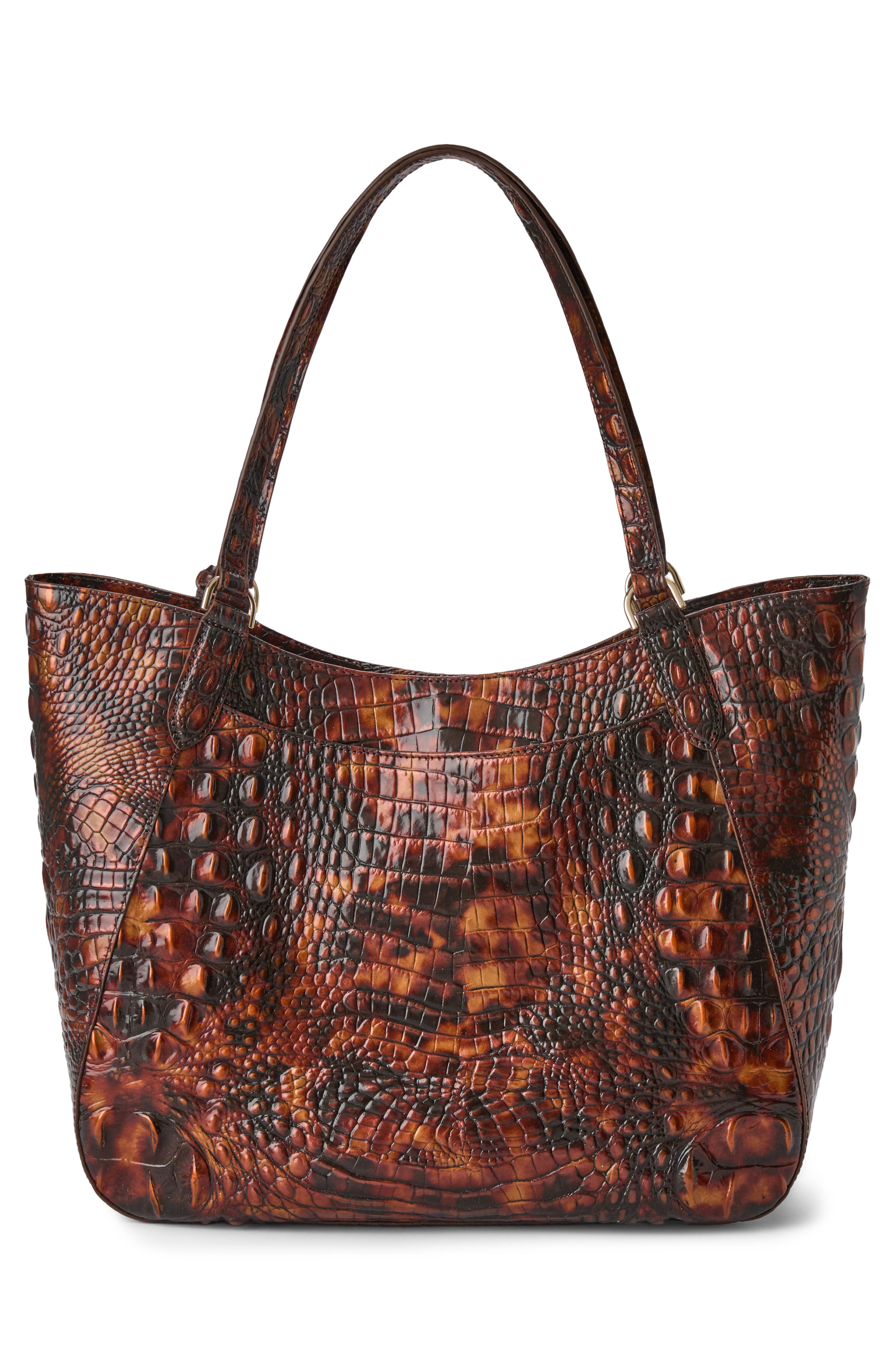 Aliza Croc Embossed Leather Tote, Alternate, color, TORTOISESHELL